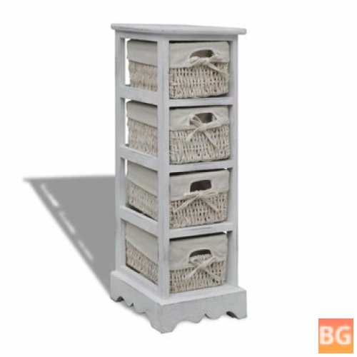 Wooden Storage Cabinet with 4 Weaving Baskets