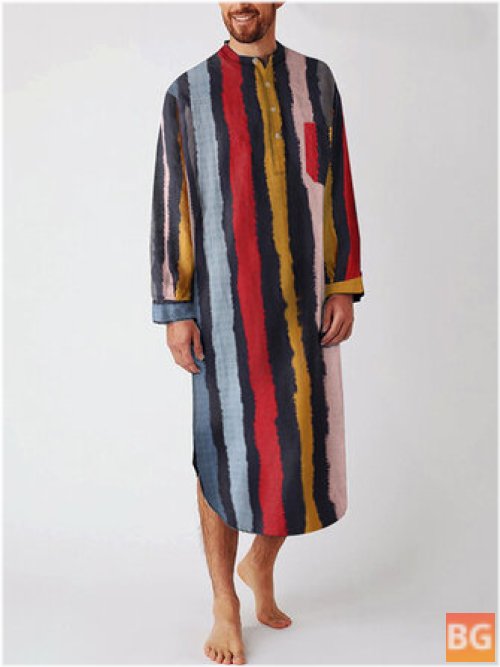 Pajama Robes for Men - Striped Cotton Henley