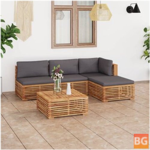 Garden Lounge Set - Dark Gray Cushion and Solid Teak Wood