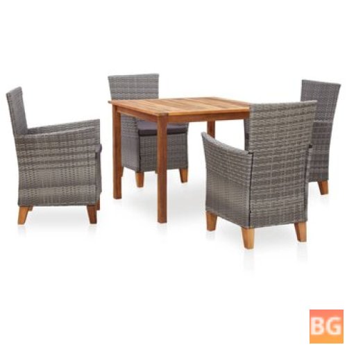 Dining Table with Rattan and Wood Gray Fabric