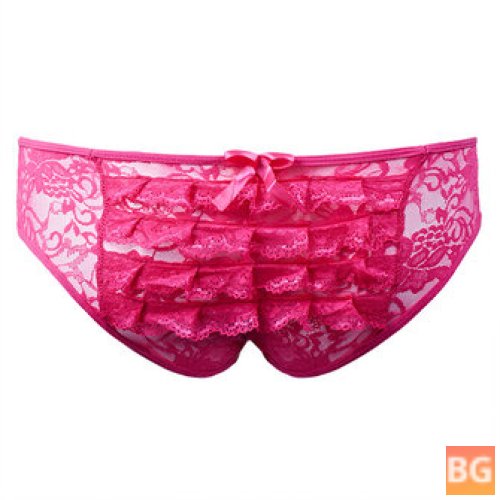 Women's Plus-Large Size Sexy Crotchless Lace Overlays Ruffle Back Low Waist Panties
