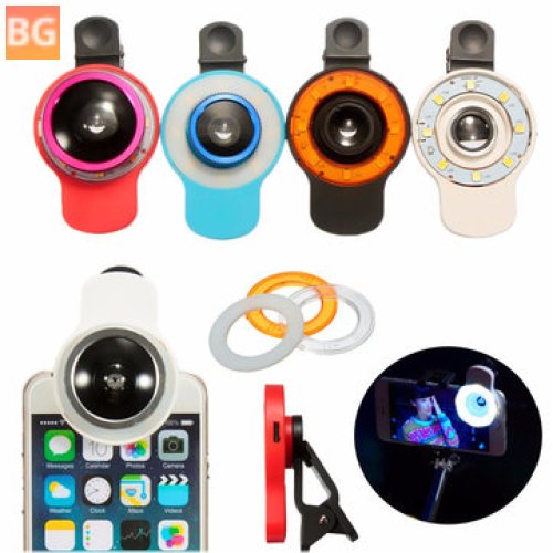 Selfie Lamp with 8 LED Flashlight and Fish Eyes Lens