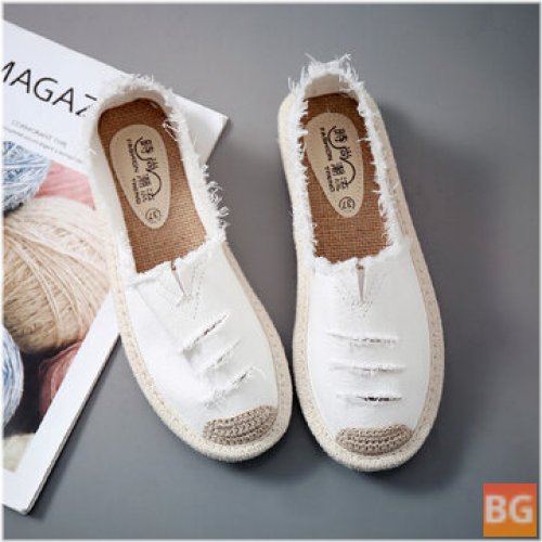 Womens Straw Ripped Breathable Slip-On Shoes for Women