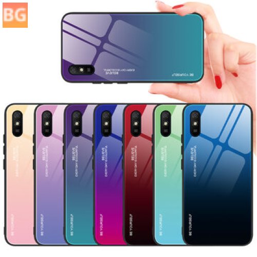 Redmi 9A Case with Gradient Color Tinted Glass Shockproof and Scratch Resistant Protective Cover