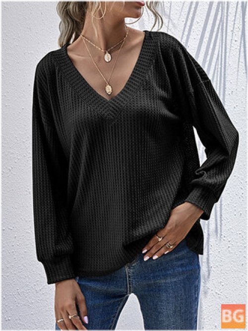 Women's Texture Knit V-Neck Plain Sweater