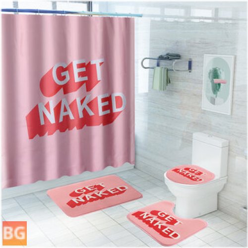 Pink Bathroom Set with Non-Slip Shower Curtain and Toilet Mat Cover
