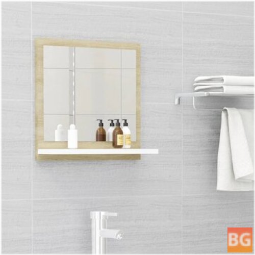 Bathroom Mirror - White and Sonoma Oak 15.7