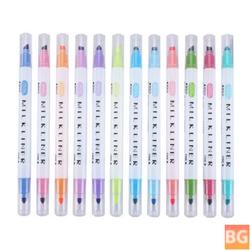 12pcs Highlighter Pen Set - Double Head Fluorescent Marker