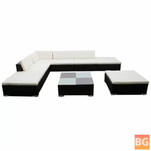 Garden Lounge Set with Cushions and Rattan Brown