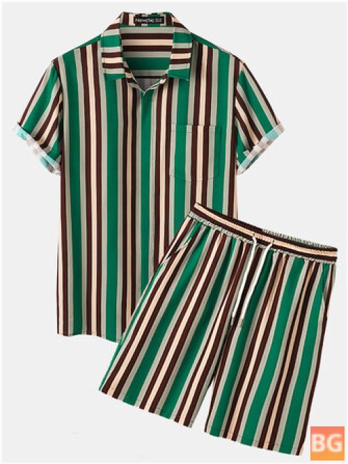 V- Stripes Lapel Shirt with Holiday Design
