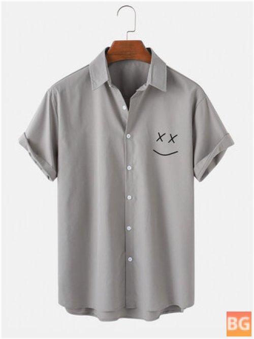 Short-Sleeve Button-Up Shirt with Men's Smile Emojis