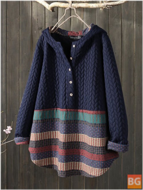 Long Sleeve Button-Up Sweatshirt with Jacquard Patch Print