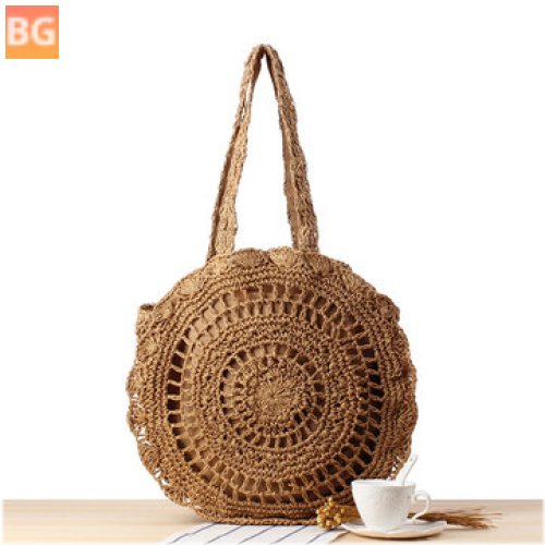 Women's Casual Straw Bag With Hollow Out Round Bottom