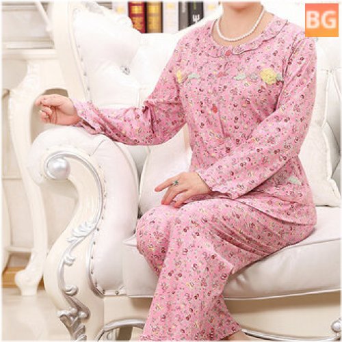 Sleepwear Set for Women - Long Sleeve Floral Printed Cardigan