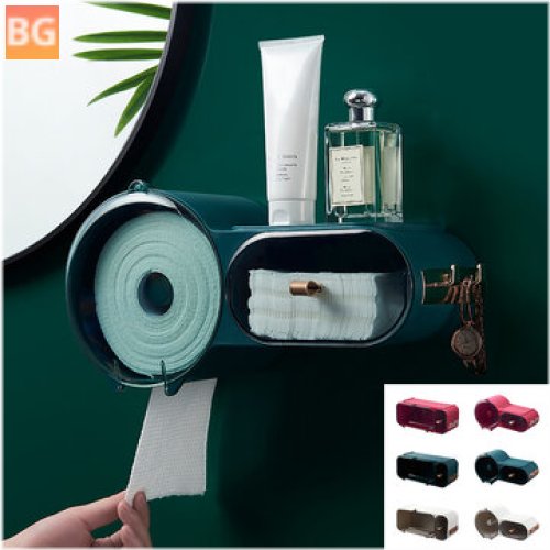 Bathroom Tissue Box with Holder for Wall Mounted Toilet Paper Roll