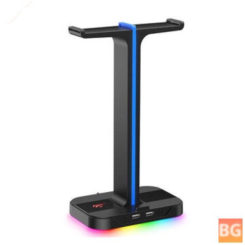 Havit TH650 RGB Gaming Headphone Stand - Dual Headset Hanger Holder with Phone Holder & 2 USB Charger for Desktop PC