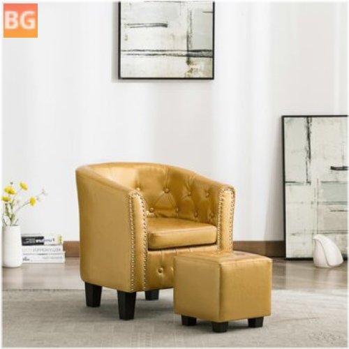Footstool with Bucket Seat - Artificial Leather Shiny Gold