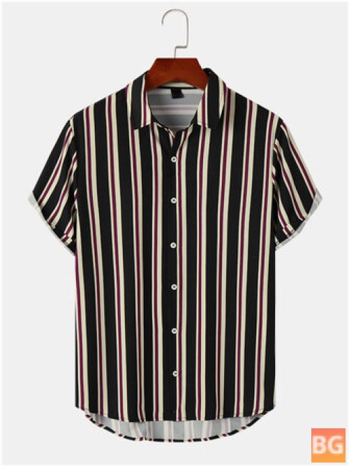 Striped Lapel Button-Up Shirts