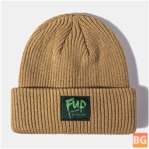 Women's Beanie Hat with Knitted Jacquard Letters Patch and Warmth Skull Cap