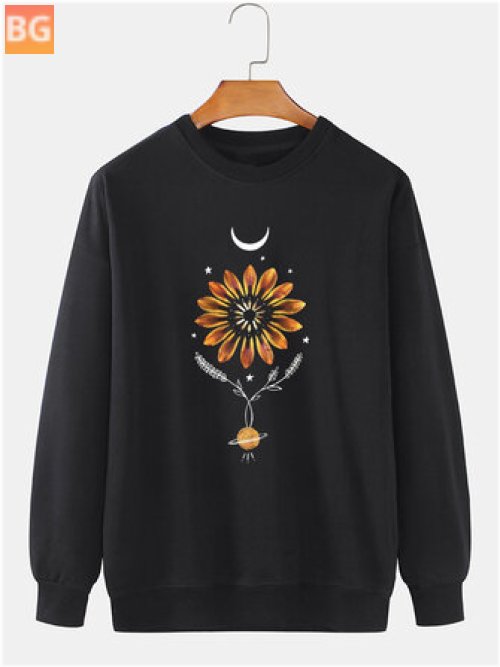 Women's 100% Cotton Flower Print Pullover Sweatshirts