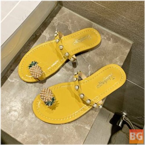 Women's Clip Toe Ring Pineapple Decor Flats Sandals