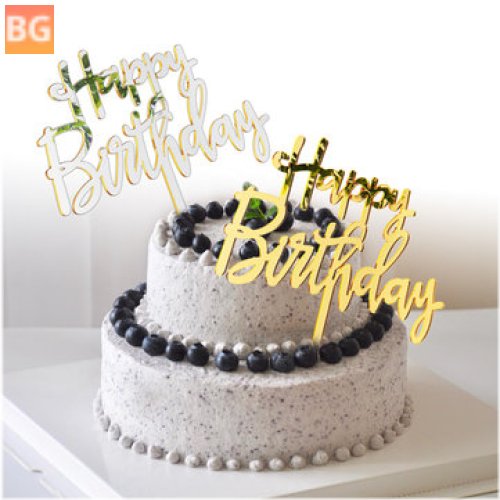 Happy Birthday Cake Topper with Gold and Silver Frame