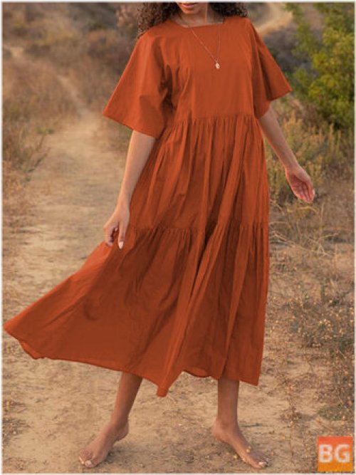 Half Sleeve Maxi Dress for Women - Solid Color