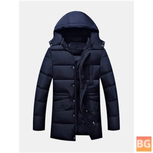 Men's Mid Long Hoodie with Padded Warmth and Detachable Warmth Pockets