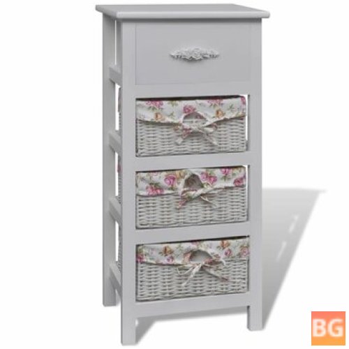 White Paulownia Wood Cabinet with 1 Drawer and 3 Baskets