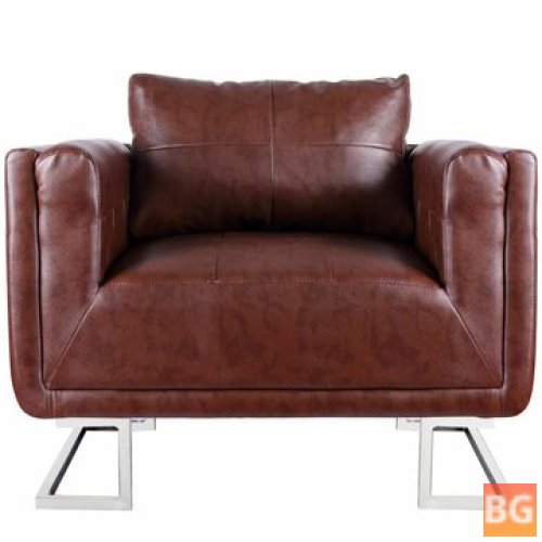Chrome Footed Cube Armchair with Brown Leather