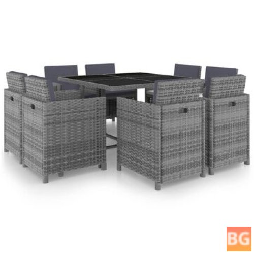 Dining Set with Cushions - Poly Rattan