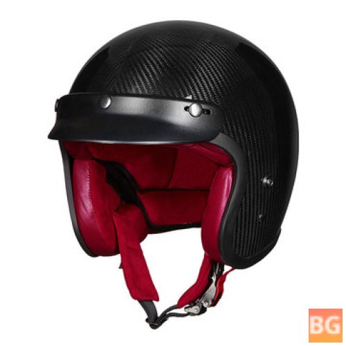 3/4 Face Helmet A500 - Retro Vintage Leather Carbon Fiber Motorcycle Motorbike Scooter Crash Visor