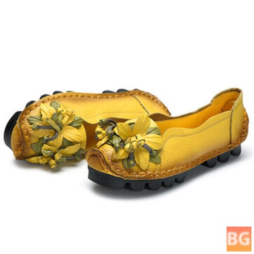 SOCOFY Genuine Leather Flower Loafers