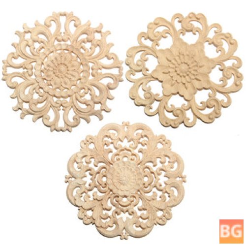 15cm Unpainted Flower Pattern Wood Onlay Applique for Furniture and Doors