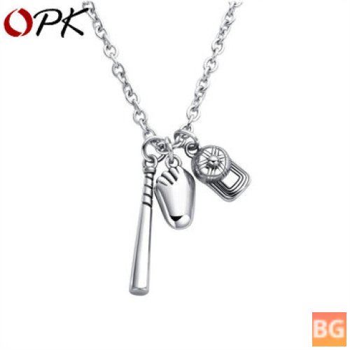 Men's Fashion Pendant Necklace with Baseball Hat and Bat