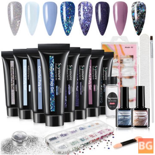 Nail Extension Gel Kit - 12 Colors with 100 Pieces Dual Forms Enhancement Nail Glitter Top and Base Coat Set
