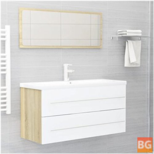 Bathroom Furniture Set - White and Sonoma Oak Chipboard