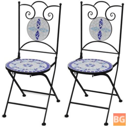 2pc Blue and White Folding Chairs