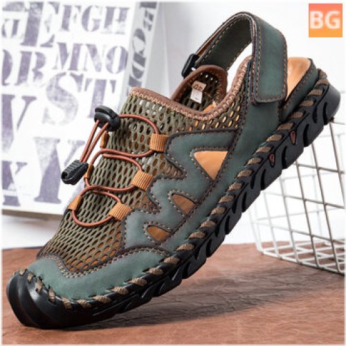 Breathable Mesh and Leather Soft Sandals for Men