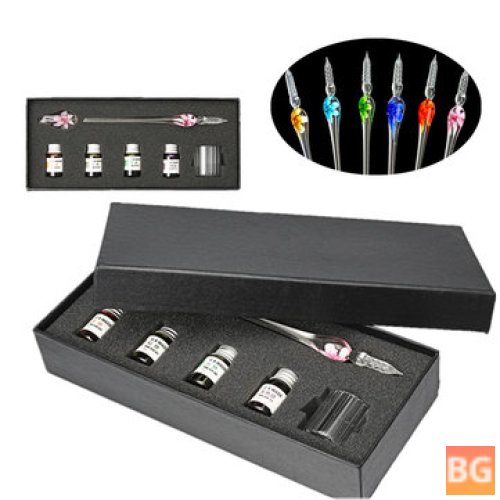 Crystal Glass Dip Pen Set - Glass Sign Pen - Non- Carbon Ink Fountain Signature Writing