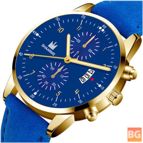 Khorasan Fashion Business Decorated Watch with Calendar Dial PU Leather Band Men Quartz Watch