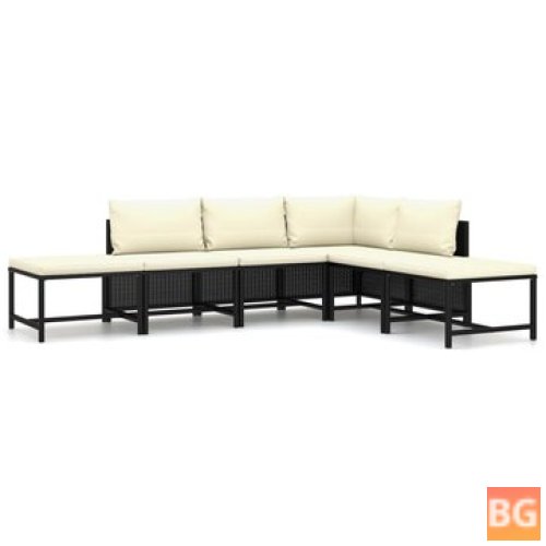 Black Poly Rattan Garden Lounge Set with Cushions (6 pieces)