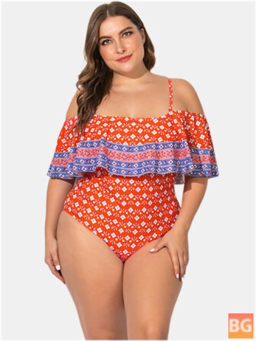 One-Piece swimwear with Ruffled Trim - Printed on the side