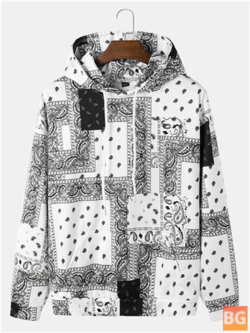 Men's Paisley Ethnic Contrast Hooded Sweatshirt - Kangaroo Pockets