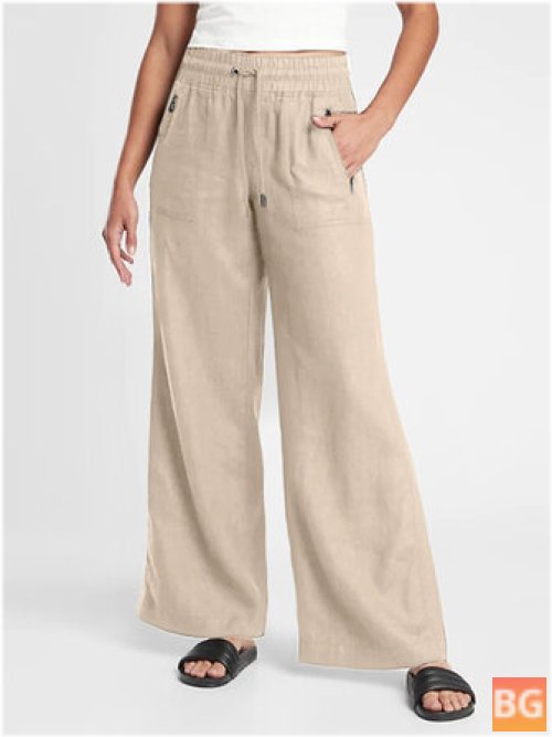 Women's Pants with Elastic Waist Side Pocket
