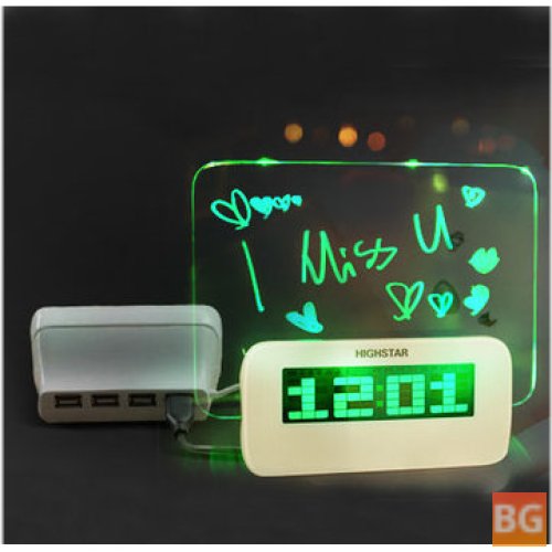 HIGHSTAR Model B Fluorescent Message Board Alarm ClockMemo Calendar Thermometer