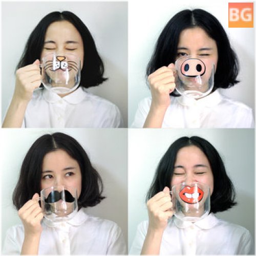 Handmade Cartoon Glass Cup with Transparent Water and Pig Nose Pattern