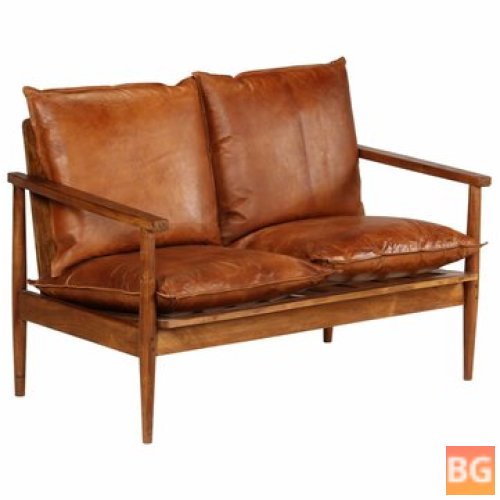 2-seater Sofa - Leather with Brown Accia