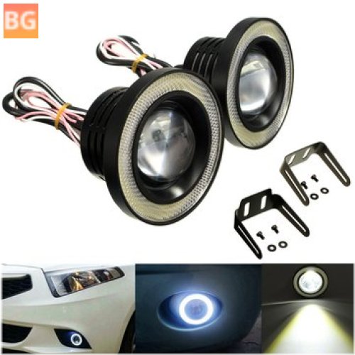 3PCS High-Power LED Projector Car Fog Lights - White with COB Angel Eyes Halo Rings