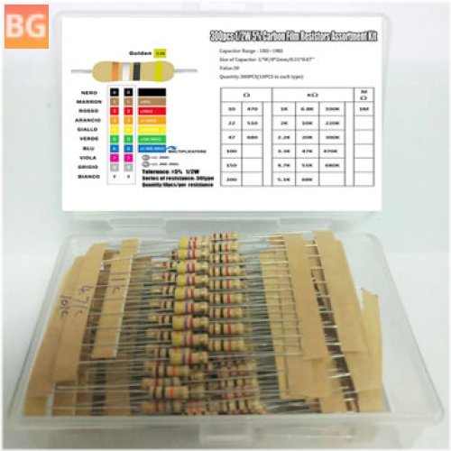 300PC 1/2W Resistor Kit - 30 Values, 10?-1M?, 5% Tolerance